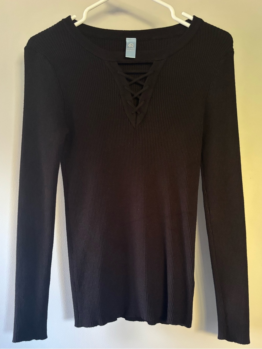 Alcea Rosea Black Lace-Up Ribbed Long-Sleeve Shirt